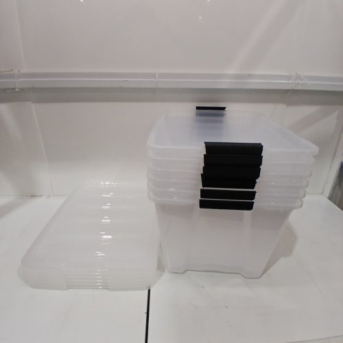 6PK IRIS CLEAR PLASTIC STORAGE CONTAINER WITH LIDS & LATCHES- 13QT - CLEAR / BLACK image 2