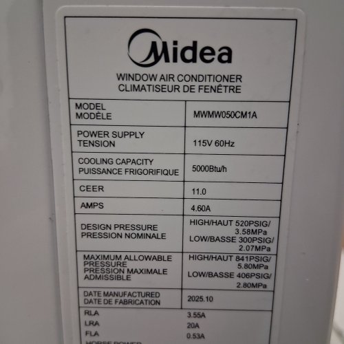 MIDEA MECHANICAL MOUNTABLE WINDOW AIR CONDITIONER - 5000BTU - UP TO 150SQ.FT. - WHITE (MODEL: MWMW050CM1A) image 6