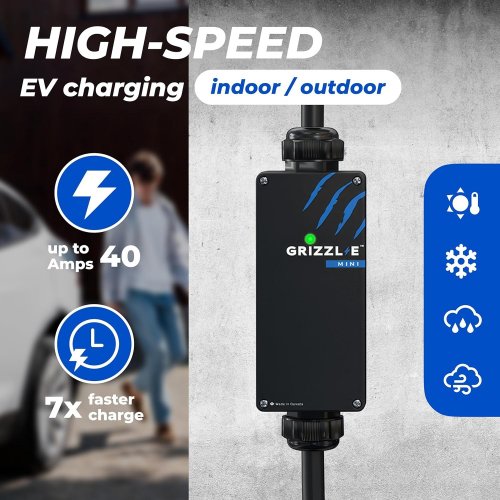 GRIZZL-E MINI CONNECT 1-2 PORTABLE INDOOR/OUTDOOR NEMA 14-50 PLUG UNIVERSAL ELECTRIC VEHICLE EV CHARGER - 40A MAX - 25FT - BLACK (MODEL: GRM-070-W-14-25DJ40-A-GB) image 2
