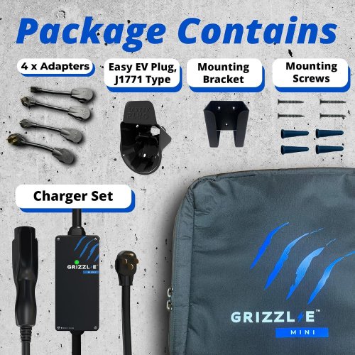 GRIZZL-E MINI CONNECT 1-2 PORTABLE INDOOR/OUTDOOR NEMA 14-50 PLUG UNIVERSAL ELECTRIC VEHICLE EV CHARGER - 40A MAX - 25FT - BLACK (MODEL: GRM-070-W-14-25DJ40-A-GB) image 4