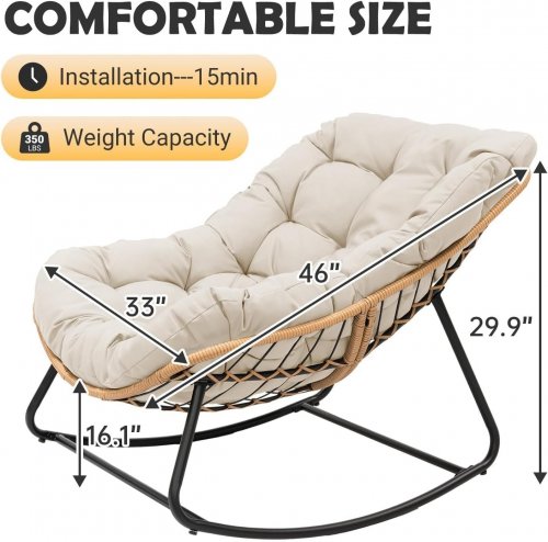 GIANT PATIO EGG ROCKING CHAIR WITH CUSHION AND FRAME - BEIGE (MODEL:RC01) image 2