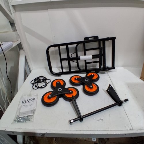 HEAVY-DUTY FOLDING STAIR CLIMBING CART WITH TELESCOPING HANDLE, 6 WHEELS AND 2 BUNGEE CORDS - 220LB CAP - BLACK ORANGE (MODEL: KT-2025D) image 2