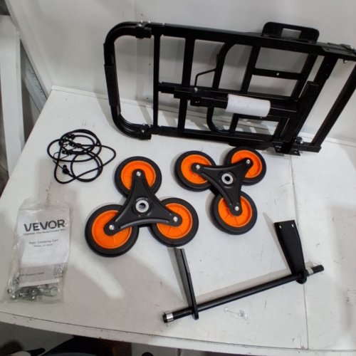 HEAVY-DUTY FOLDING STAIR CLIMBING CART WITH TELESCOPING HANDLE, 6 WHEELS AND 2 BUNGEE CORDS - 220LB CAP - BLACK ORANGE (MODEL: KT-2025D) image 3