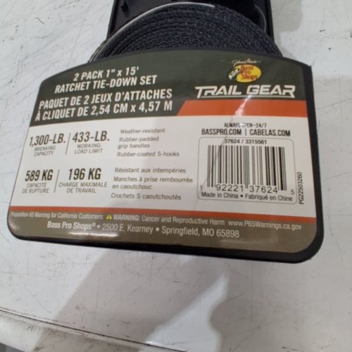 RATCHET STRAP TIE-DOWN SET - 1" X 15FT - BLACK / ORANGE (MODEL:37624) image 3