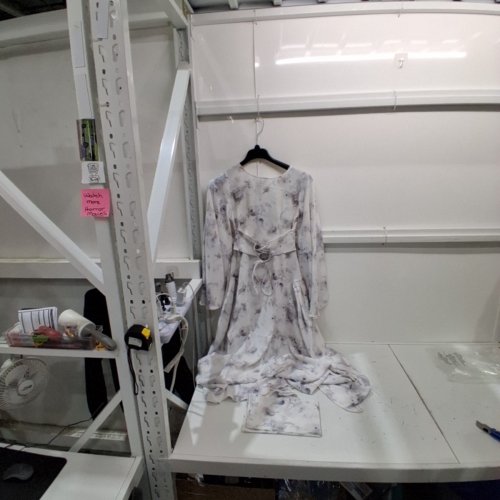 2PC MISS FM FAUX CORSET FLORAL LONG SLEEVE DRESS WITH WRAP - EXTRA SMALL - WHITE/GRAY image 2