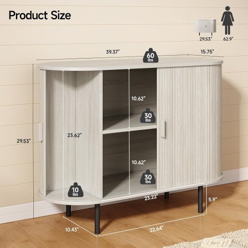 ONBRILL SIDEBOARD BUFFET CABINET WITH SLIDING DOOR - 29.53" X 39.37" X 15.75" - GREY (MODEL: OB-JL-002) image 2