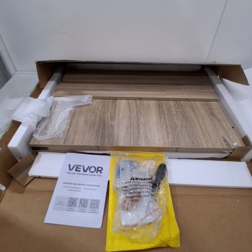 VEVOR WOODEN WASHER & DRYER COUNTERTOP WITH EDGE & 2 HOOKS - 54" X 27.5" - OAK (MODEL: DX0202-C240330S-02) image 2