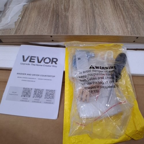 VEVOR WOODEN WASHER & DRYER COUNTERTOP WITH EDGE & 2 HOOKS - 54" X 27.5" - OAK (MODEL: DX0202-C240330S-02) image 3