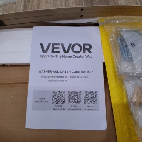 VEVOR WOODEN WASHER & DRYER COUNTERTOP WITH EDGE & 2 HOOKS - 54" X 27.5" - OAK (MODEL: DX0202-C240330S-02) image 4