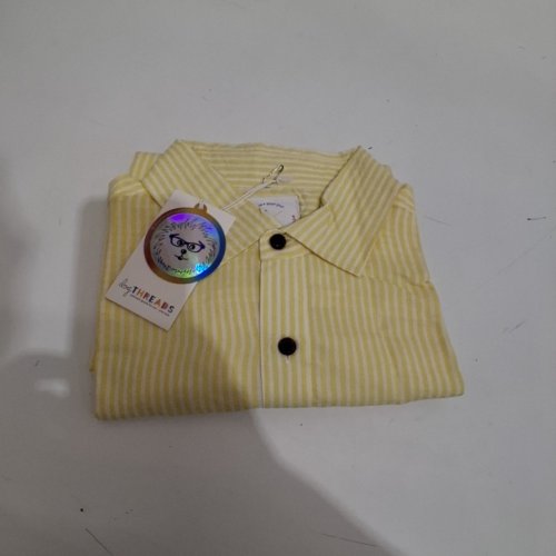 UNISEX DOGTHREADS BY GOOD THOMAS NANTUCKET STRIPED BUTTON-UP SHIRT - EXTRA SMALL - YELLOW/WHITE (STYLE: HMPTNS-TOP-XS) image 2