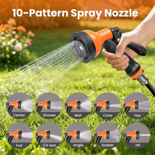 HONGMAI MOUNTED RETRACTABLE GARDEN HOSE REEL WITH 10-PATTERN NOZZLE - 100FT - BLACK/ORANGE (MODEL: HONGMAI-100FT) image 4