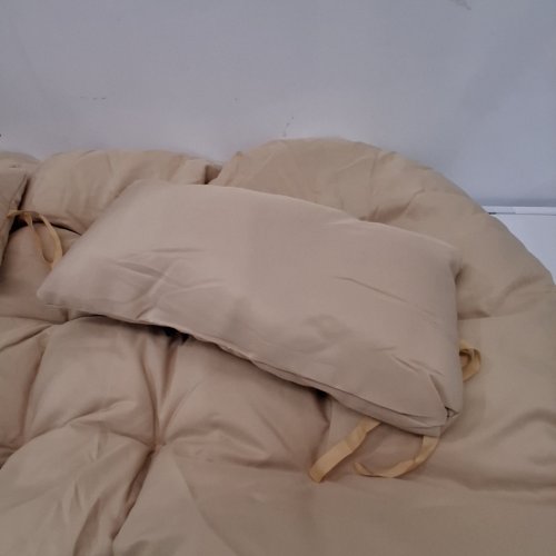 3PC ROUNDED LARGE TUFTED FLOOR PILLOW WITH 2 HEADREST PILLOWS - 59" X 34" - TAUPE image 2