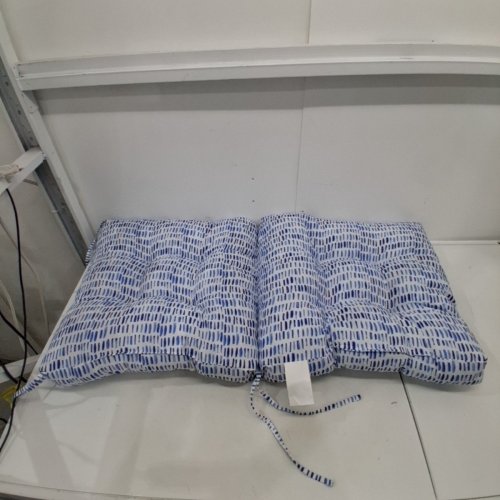 TUFTED OUTDOOR CHAIR CUSHION WITH TIES - HINGED ONE-PIECE DESIGN, REVERSIBLE, RECYCLED POLYFIBER FILL - WHITE/BLUE image 2