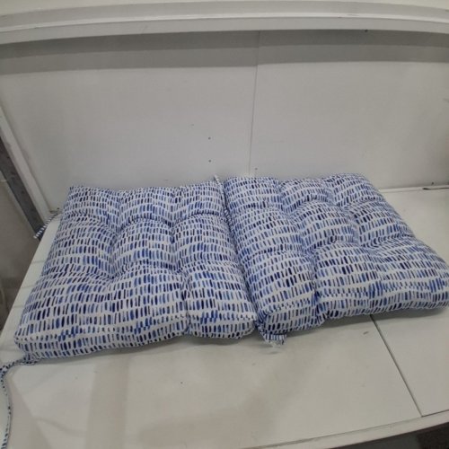 TUFTED OUTDOOR CHAIR CUSHION WITH TIES - HINGED ONE-PIECE DESIGN, REVERSIBLE, RECYCLED POLYFIBER FILL - WHITE/BLUE image 3