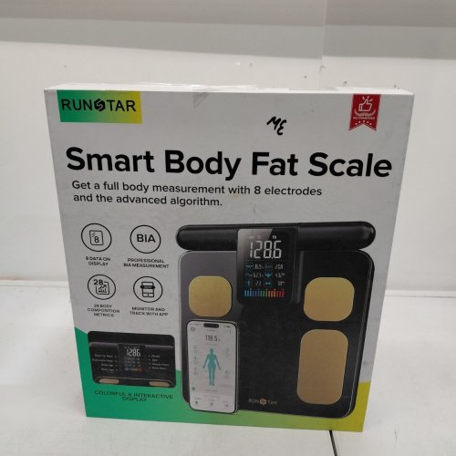 RUNSTAR 8-IN-1 SMART BODY WEIGHT SCALE WITH VA DISPLAY & 22 BODY COMPOSITION SYNC APP FOR HEART RATE, BMI, BODY FAT & MUSCLE MASS - 400LB CAPACITY - GOLD/BLACK (MODEL: FG2015ULB) image 4