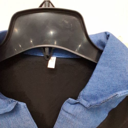WOMENS CONTRASTV NECK TRIM LAPEL COLLARED DENIM - MEDIUM - BLACK AND BLUE image 3