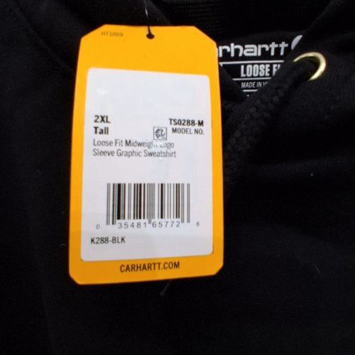 MENS CARHARTT LOOSE FIT MIDWEIGHT LOGO SLEEVE GRAPHIC SWEATSHIRT - 2XL TALL - BLACK (STYLE: TS0288-M) image 3