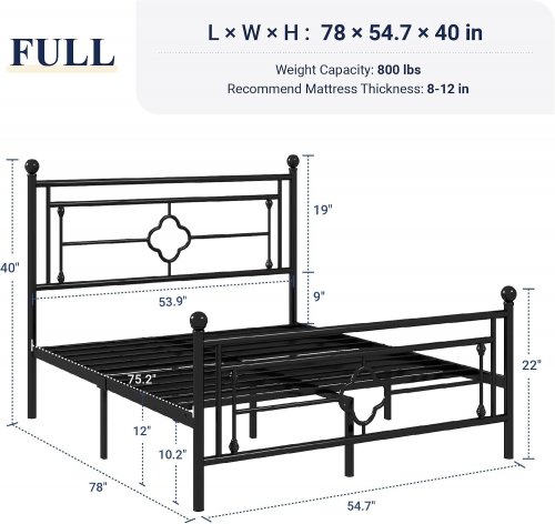 ALLEWIE METAL PLATFORM BED FRAME WITH HEADBOARD & FOOTBOARD - FULL - BLACK - (MODEL: LFHHH005) image 2