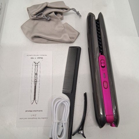 PORTABLE CORDLESS HAIR STRAIGHTENER - PINK - MODEL:T100 image 3