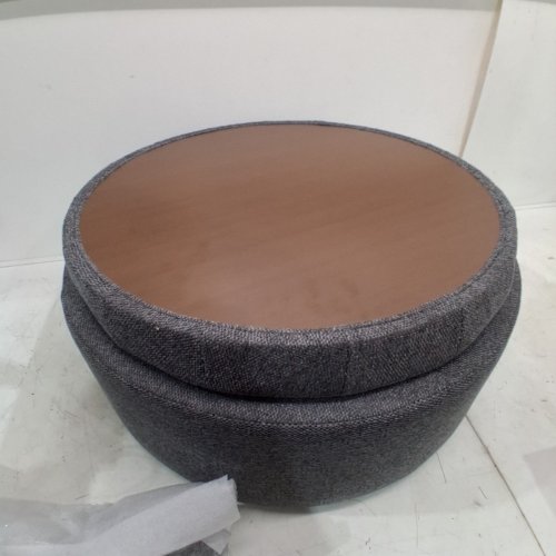 COLAMY REVERSIBLE TRAY LID ROUND STORAGE OTTOMAN - 25" X 15" - GREY image 3