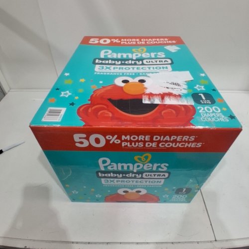 200PK PAMPERS BABY DRY ULTRA, FRAGRANCE FREE - SIZE 1 - ELMO image 2