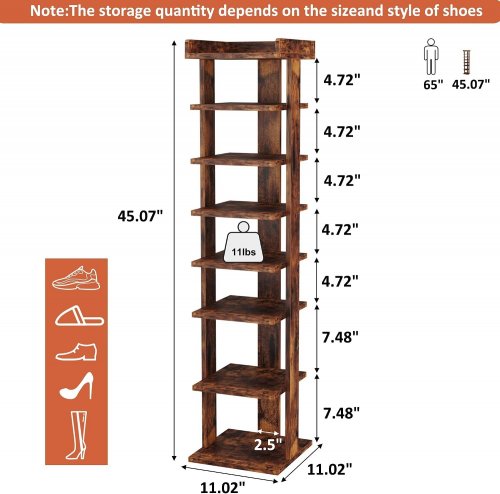 HOMEFORT WOODEN 7-TIER ENTRYWAY SHOE TOWER VERTICAL SHOE RACK - 45.07" X 11.02"X11.02" - BROWN (ITEM: PG-01SR571A-2BBR03) image 2