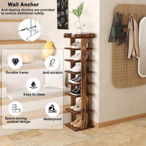 HOMEFORT WOODEN 7-TIER ENTRYWAY SHOE TOWER VERTICAL SHOE RACK - 45.07" X 11.02"X11.02" - BROWN (ITEM: PG-01SR571A-2BBR03) image 3