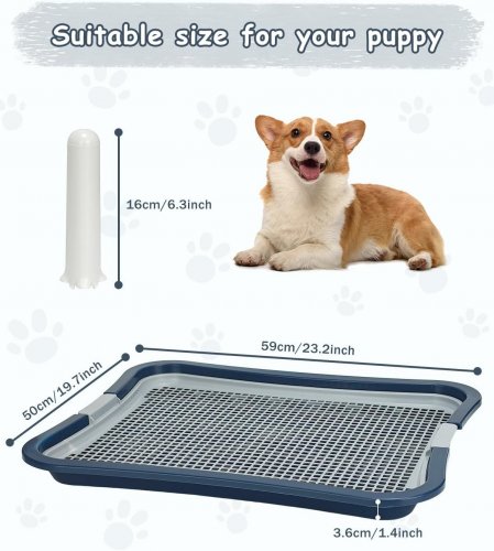 INDOOR DOG POTTY PAD WITH WALL - LARGE (23"X19) - BLUE/GREY image 2