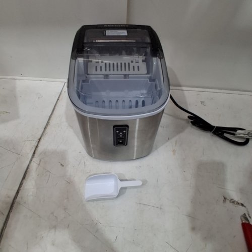 EUHOMY COUNTERTOP ICE MAKER MACHINE WITH HANDLE, BASKET AND SCOOP - MAKES 26LB PER DAY - SILVER (MODEL: IM-01X/IM008-B) image 3