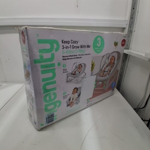 INGENUITY 3-IN-1 KEEP COZY GROW WITH ME VIBRATING BABY BOUNCER, ROCKER & CHAIR - 40LBS CAPACITY - WEAVER THEME GREY/WHITE/GREEN (MODEL: ‎12428) image 4