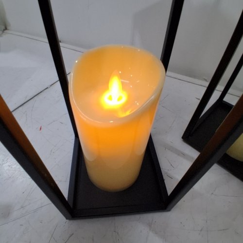 2PC METAL FARMHOUSE FLAMELESS LED FLOOR LANTERN - 22"/19" - BLACK image 2