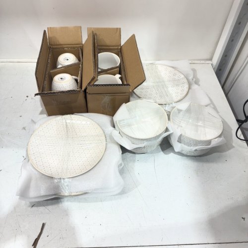 16PC MALACASA MODERN RELIEF DESIGN CERAMIC DINNERWARE SET - WHITE image 2