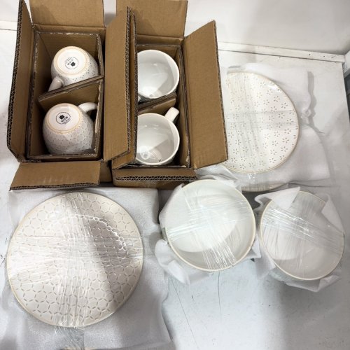 16PC MALACASA MODERN RELIEF DESIGN CERAMIC DINNERWARE SET - WHITE image 3