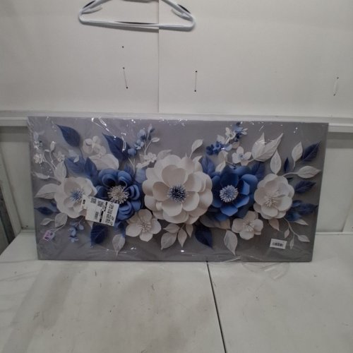 MOOMEL LARGE FLOWER CANVAS WALL ART MURAL - 48" X 24" - BLUE/WHITE image 3