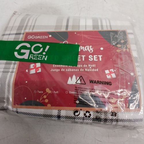 2PC GO GREEN CHRISTMAS PLAD BED SHEET SET - TWIN - WHITE/GREY image 4