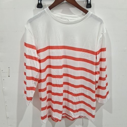 WOMEN'S STRIPED LONG SLEEVE SHIRT - LARGE - WHITE / RED image 2