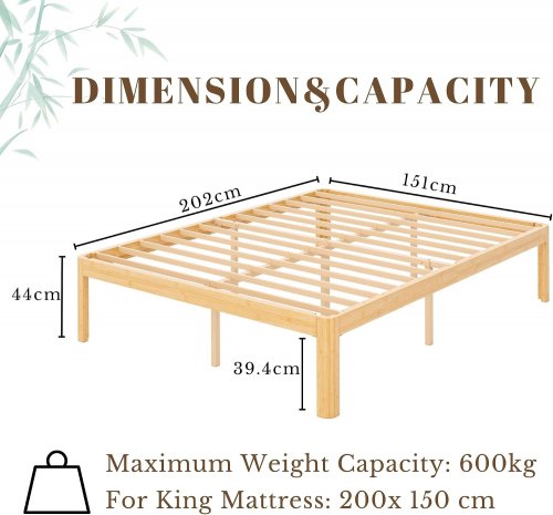ZIYOO BAMBOO WOOD BED FRAME WITH METAL SLATS - 18" KING - NATURAL - (MODEL: ZB6304-18) image 2