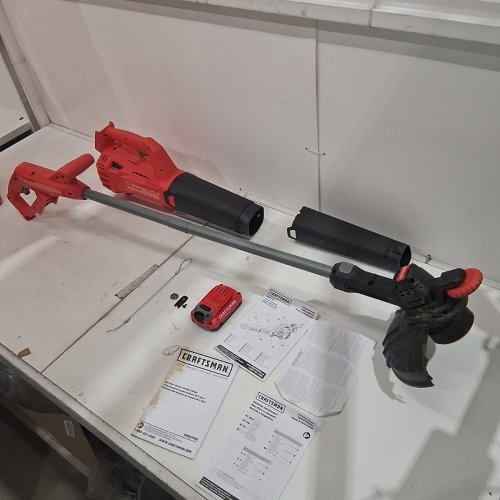 2PC CRAFTSMAN WEEDWACKER STRING TRIMMER & BLOWER COMBO KIT - V20 LITHIUM ION - RED/BLACK (MODEL: CMCK27901) image 3