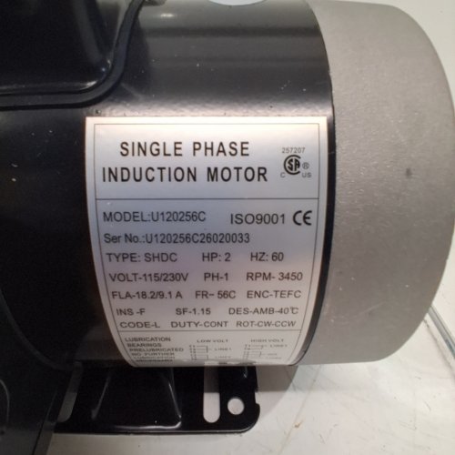 ELECTRIC SINGLE PHASE INDUCTION MOTOR - 2H/P 115/230V 3450 RPM - 5/8" SHAFT - BLACK (MODEL: U120256C) image 2