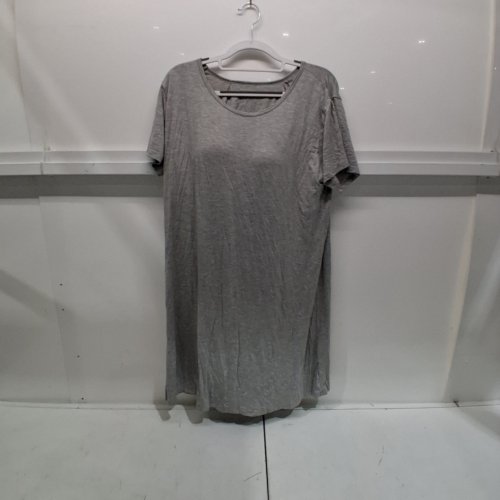 WOMENS PLUS SIZE COTTON SLEEPWEAR T-SHIRT DRESS WITH NUILT IN BRA - 4XL - GREY image 2