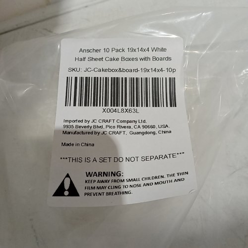 10PK ANSCHER HALF SHEET CAKE BOXES - 19" X 14" X 4" - WHITE image 2