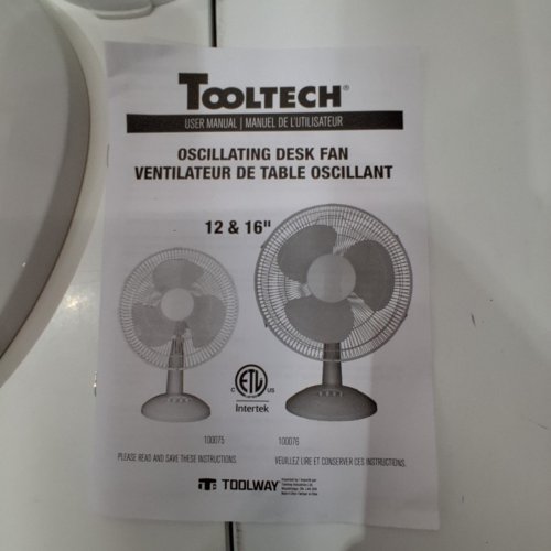 TOOLTECH 16" 3-SPEED INDOOR OSCILLATION DESK FAN ARTICLE (MODEL: 100076) image 4