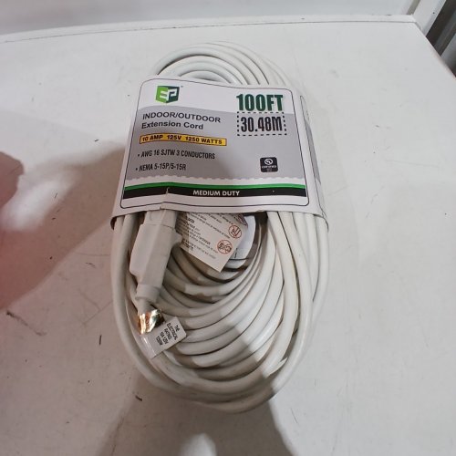 INDOOR/OUTDOOR 3 PRONG EXTENSION CORD - 10AMP 1250W 125V - 100FT~ APPROXIMATELY - WHITE image 2