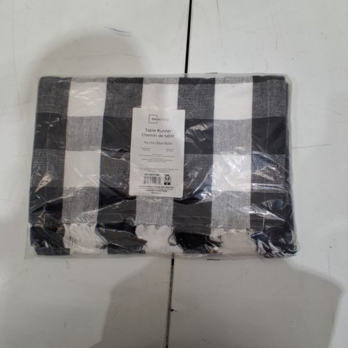 MAINSTAYS PLAID TABLE RUNNER - 14" X 72" - BLACK/WHITE image 2