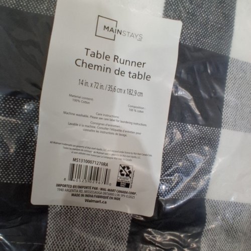 MAINSTAYS PLAID TABLE RUNNER - 14" X 72" - BLACK/WHITE image 3