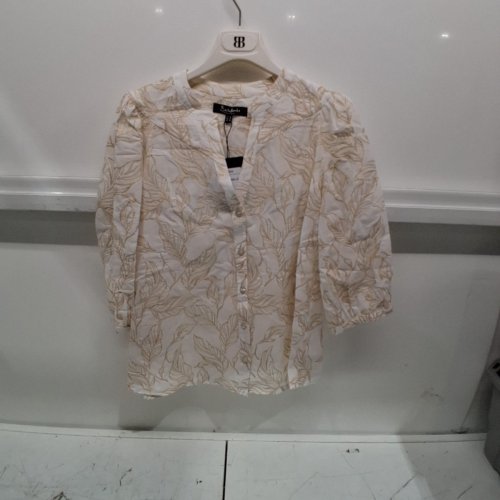 WOMEN'S BARILOCHE EMBROIDERED BUTTON-UP BLOUSE - SMALL / MEDIUM - 38 - BEIGE (STYLE: ARZU) image 2