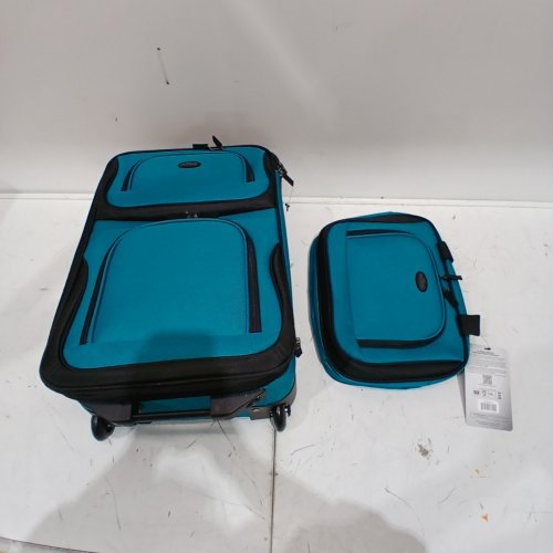 2PC U.S. TRAVELER BY U.S TRAVELER RIO RUGGED FABRIC EXPANDABLE CARRY-ON LUGGAGE SET - 21"H & 9.5"H - TEAL (MODEL: US5600T) image 2