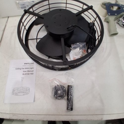 PHYLLUZ PLUG-IN OUTDOOR CEILING FAN LIGHT - 16" - BLACK (MODEL:GLX132-16D) image 3