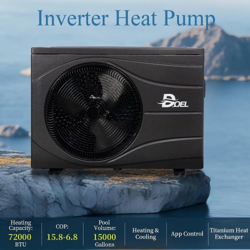 DOEL SWIMMING POOL DC INVERTER HEATER PUMP FOR POOLS UP TO 15000GAL - 72000BTU, 240V - BLACK - (MODEL: CIP-21SE) image 4