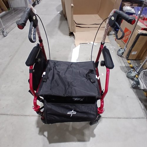 MEDLINE EXCEL TRANSLATOR COMBINATION ROLLATOR/TRANSPORT CHAIR WITH SWING-AWAY FOOTRESTS & CUP HOLDER - 250LBS CAPACITY - RED (MODEL: MDS808200TRR) image 2